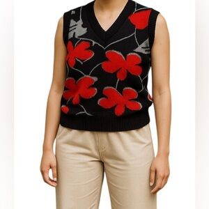 Wool Blend Made In Italy Floral Sweater Vest NWT SIZE Large